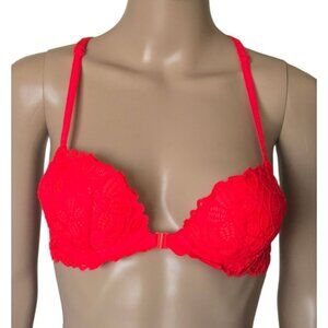 Pink Victoria's Secret Front Close Date Racerback red underwire lace Bra 34A